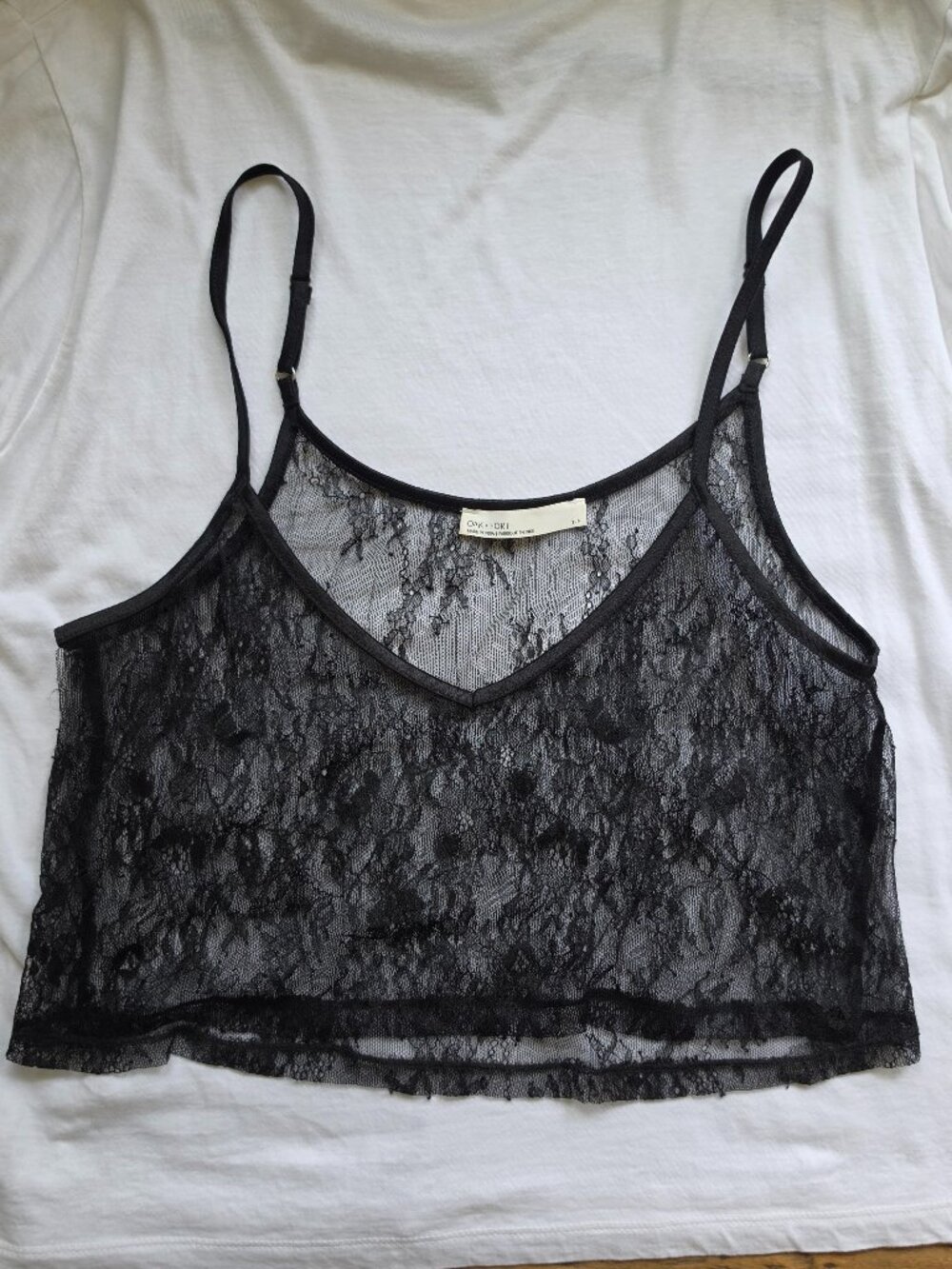 Oak + Fort Sheer Lace Crop Tank Top - Black size S
